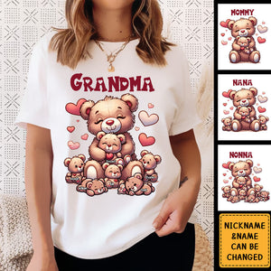Grandma Bear With Cute Grandkids Personalized Pure cotton T-shirt
