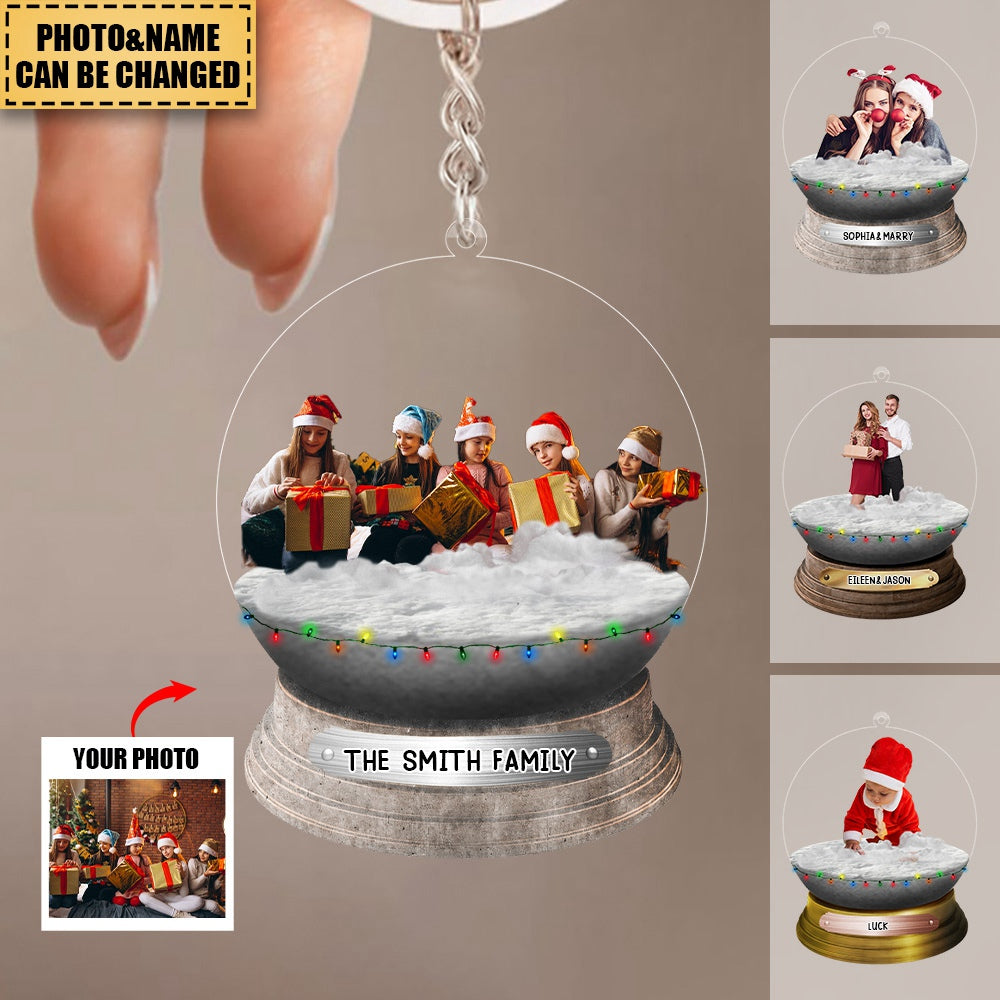 Personalized Family/Sisters/Friends/Pets In Christmas Snowball Acrylic Keychain-Upload Photo