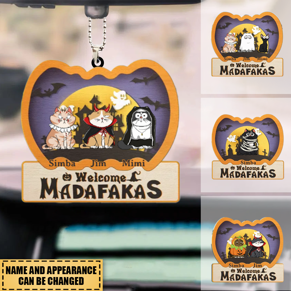 Personalized Wood Ornament - Halloween Welcoming Gift For Cat Lover