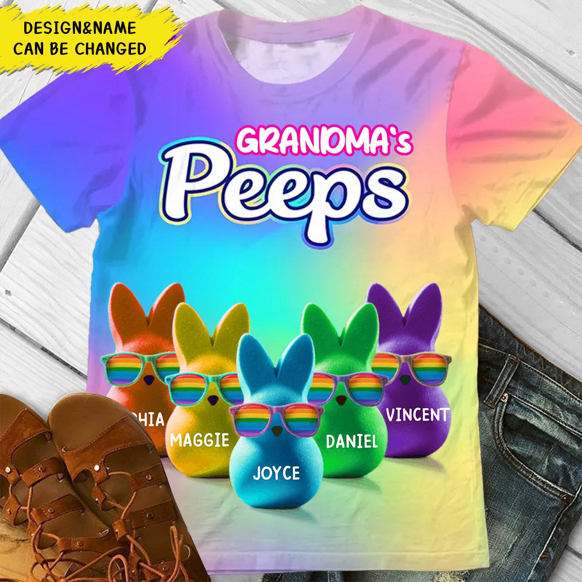 Personalized Grandma's Favorite Bunny Colorful T-Shirt
