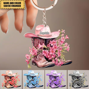 Blossom on the way,Personalized cowboy hat and Boot Twoside Acrylic Keychain