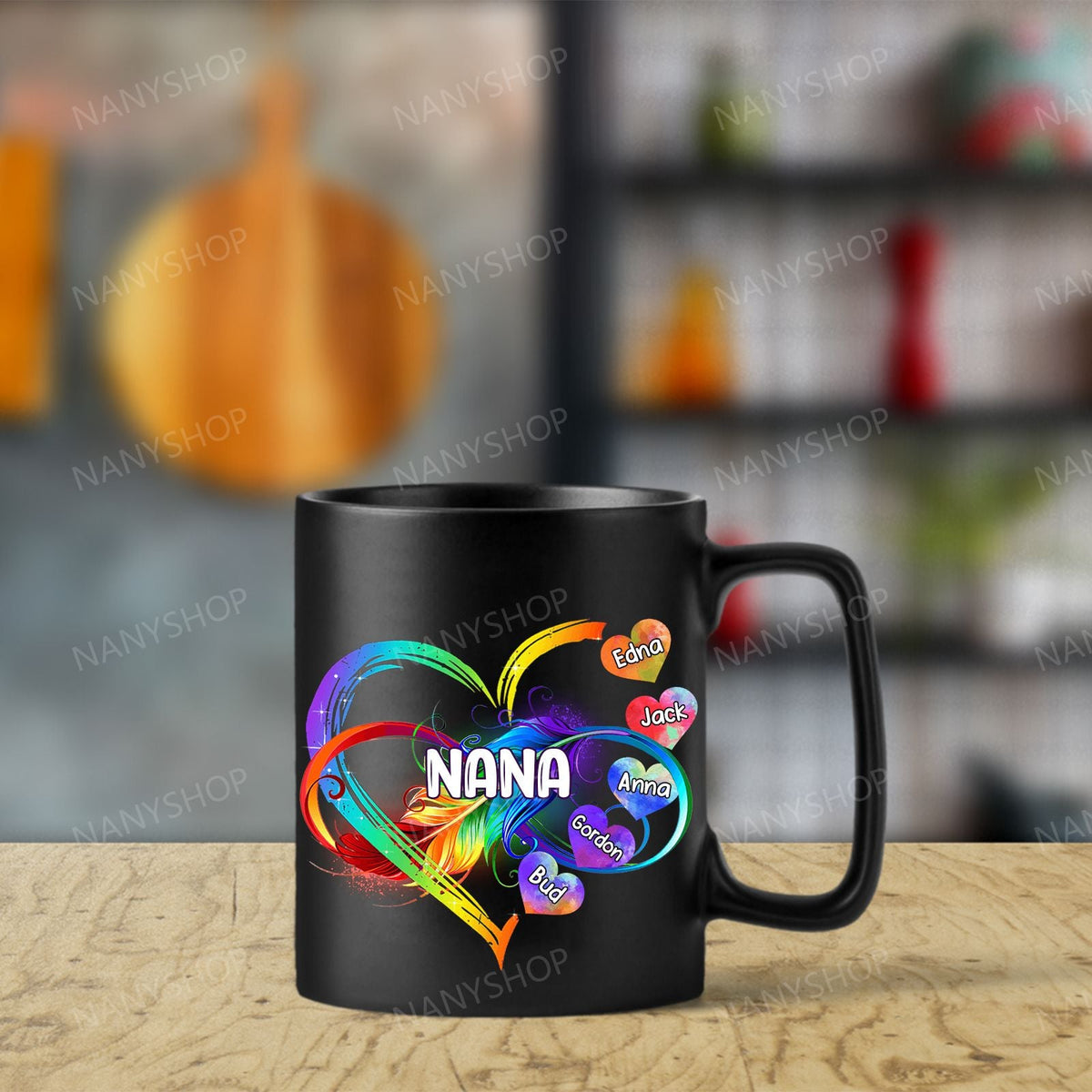 Personalized Grandma Mom Heart Rainbow Mug