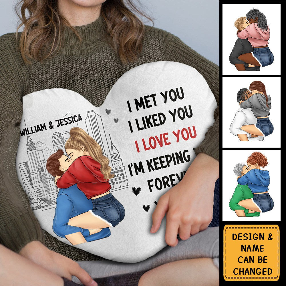 Couple Kissing Forever Yours - Gift For Couples - Personalized Heart Shaped Pillow