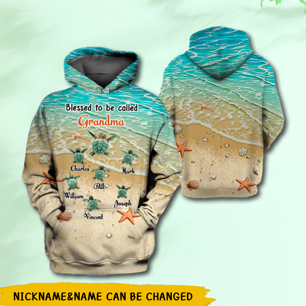 Personalized Grandma Grandkids Turtle Ocean Lover Christmas Xmas Gift Hoodie