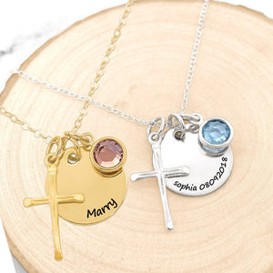 Personalized Charm and Birthstone Cross Necklace