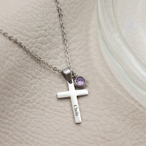 Personalized cross necklace with birthstone, confirmation gift for her