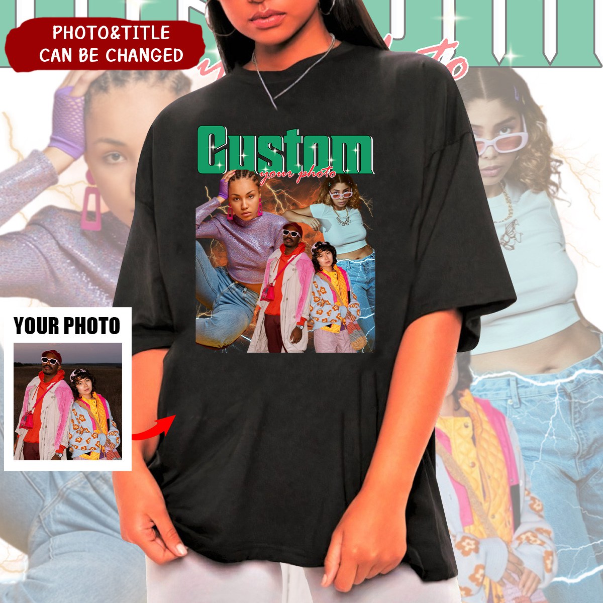 Personalized Portrait Photo With Retro Style Pure cotton T-shirt