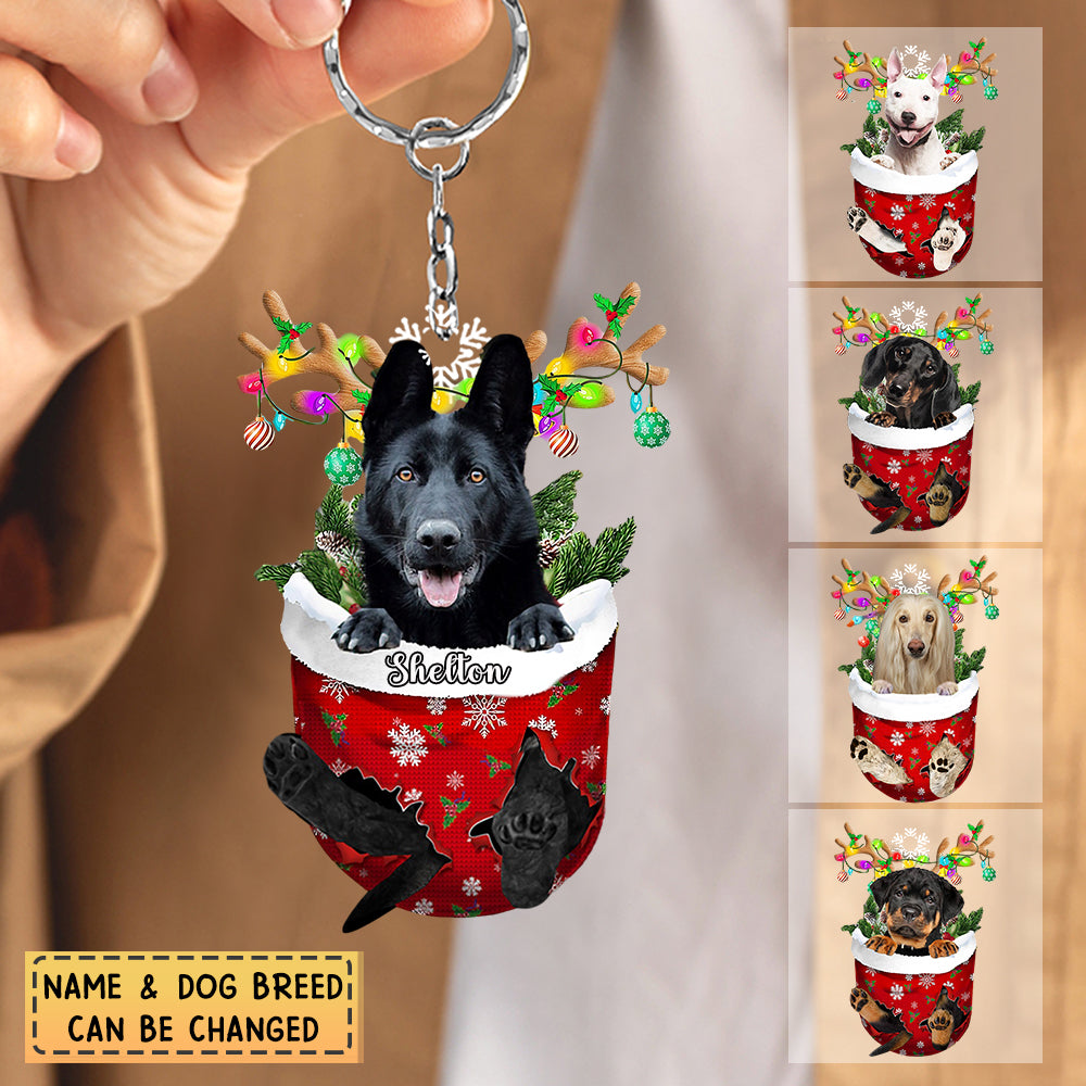 Personalized Dog In Christmas Snow Pocket Acrylic Keychain