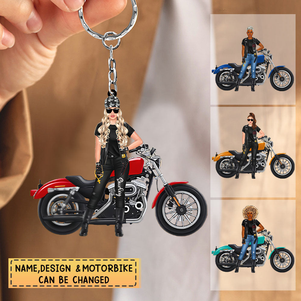 Personalized Female Biker Acrylic Keychain
