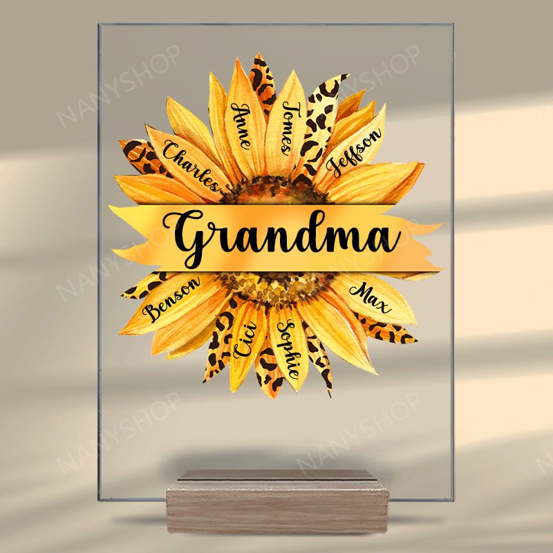 Personalized Grandma With Kids Sunflower Acrylic Plaque-Gift For Mom, Grandma