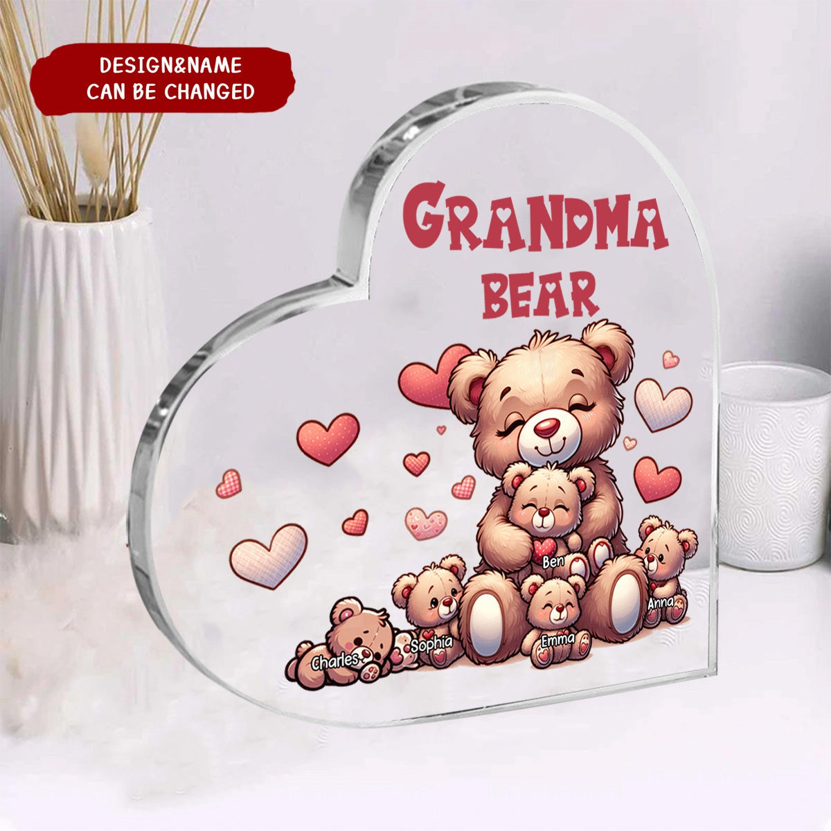 Personalized Grandma Bear With Cute Grandkids Acrylic Plaque