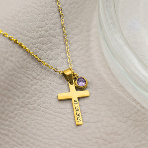 Personalized cross necklace with birthstone, confirmation gift for her