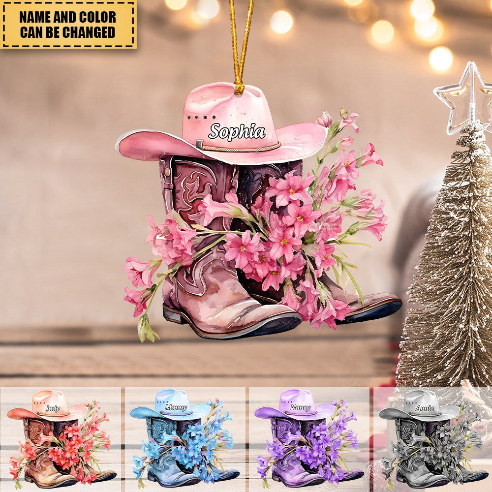 Blossom On The Way, Personalized Cowboy Hat & Boot Twoside Acrylic Ornament
