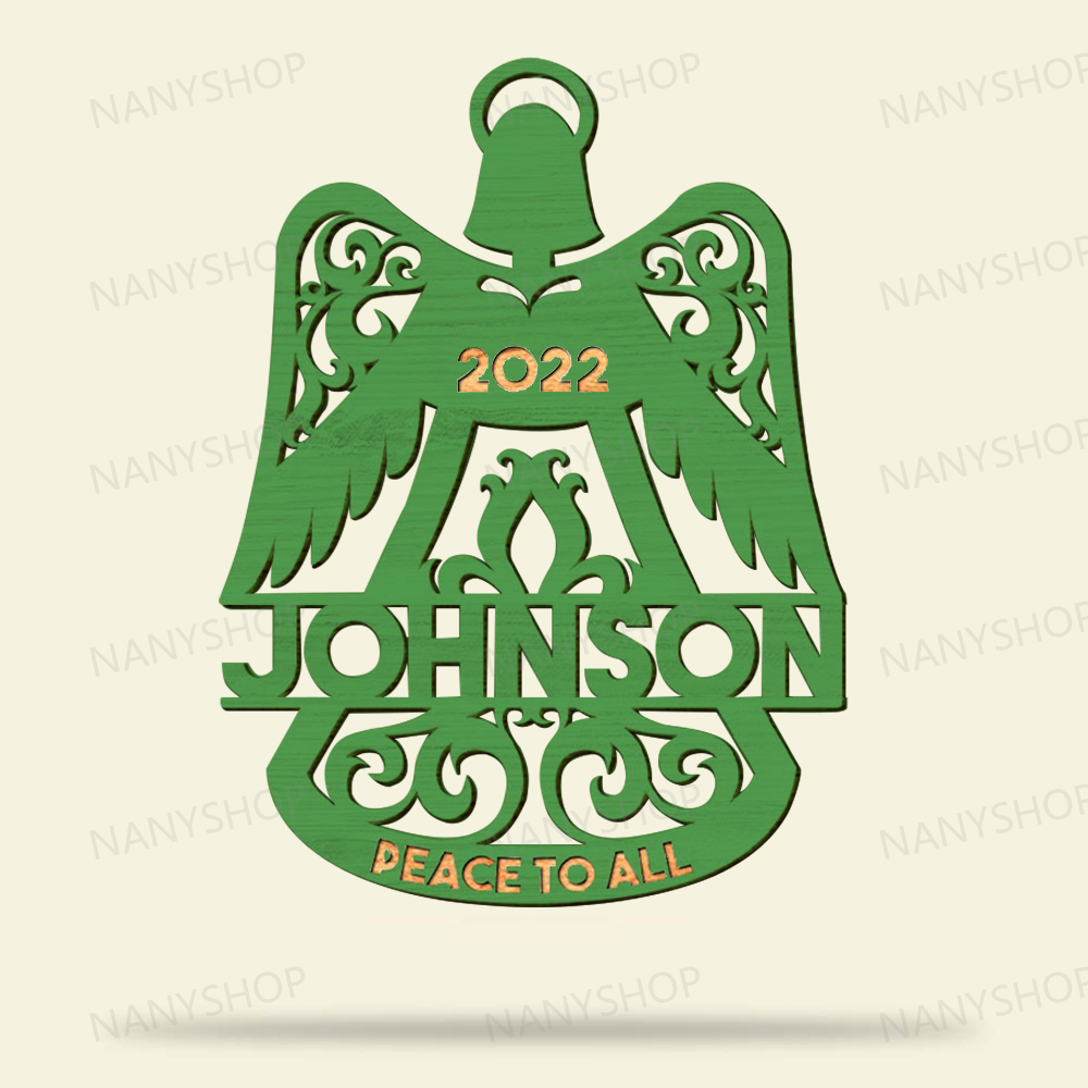 Personalized Memorial Wood Ornament - Angel Wings Bell Shape