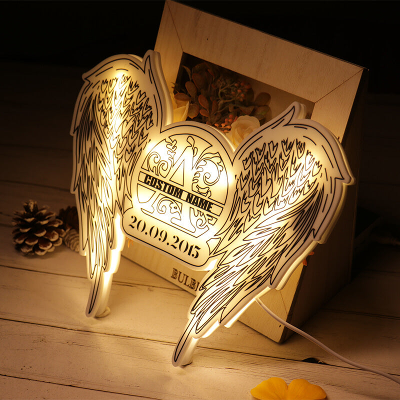 Customized Angel Wings Name Date LED Light