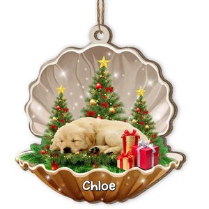 Sleeping Pearl - Personalized Wooden Ornament, Christmas Gift For Dog Lovers, Dog Gift