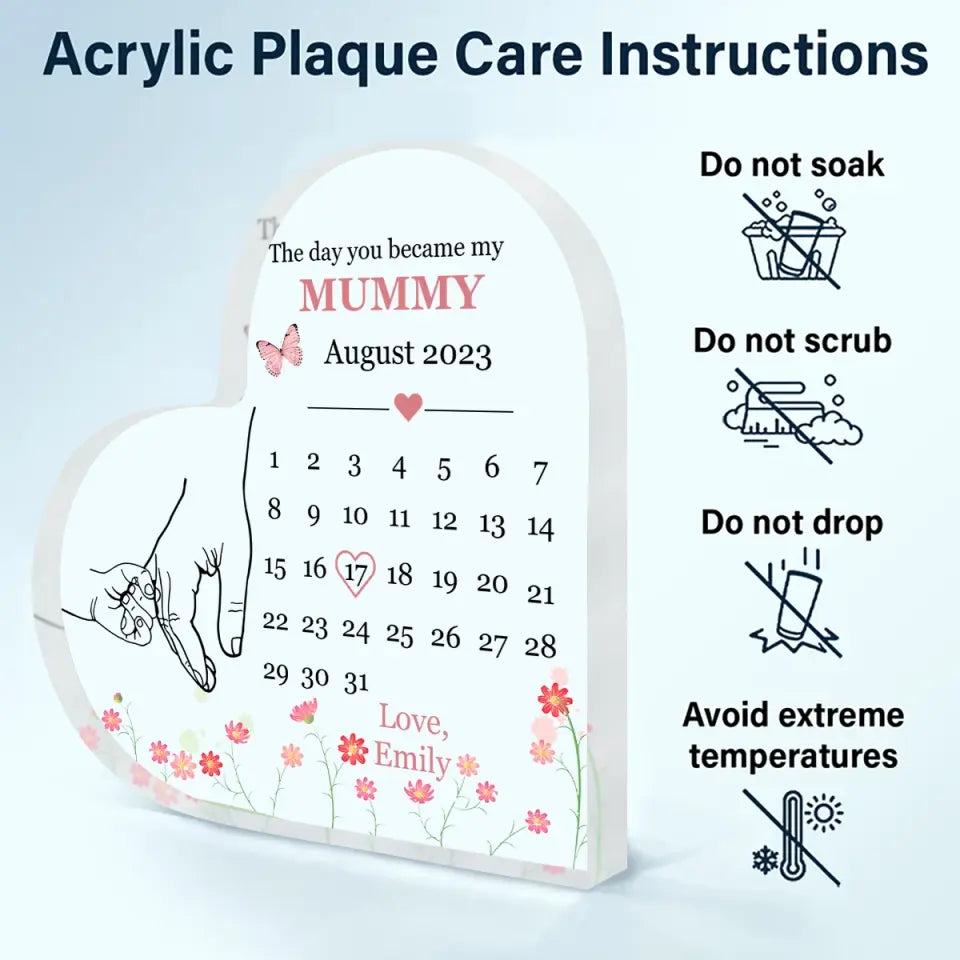 The Day You Become My Mommy Personalized Heart-shaped Acrylic Plaque