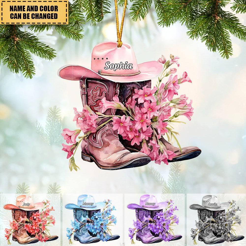 Blossom On The Way, Personalized Cowboy Hat & Boot Twoside Acrylic Ornament