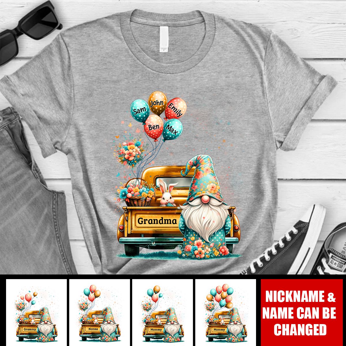 Personalized Cute Easter Grandma Balloon 100% Pure Cotton T-shirt