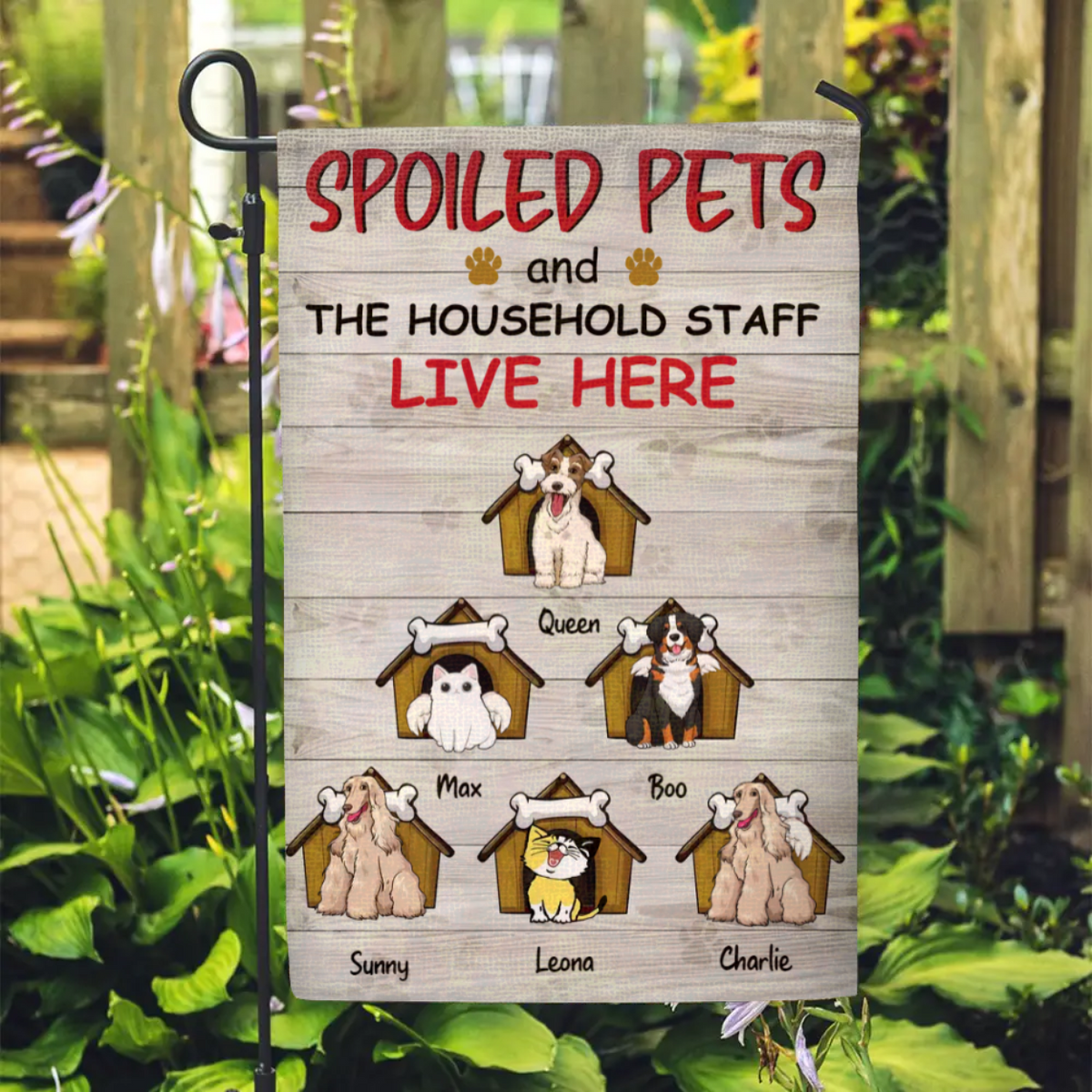 Custom Dog Garden Flag - Personalized Garden Flag - Pet Art Full - Choose Up To 7 Pets/Dogs/Cats