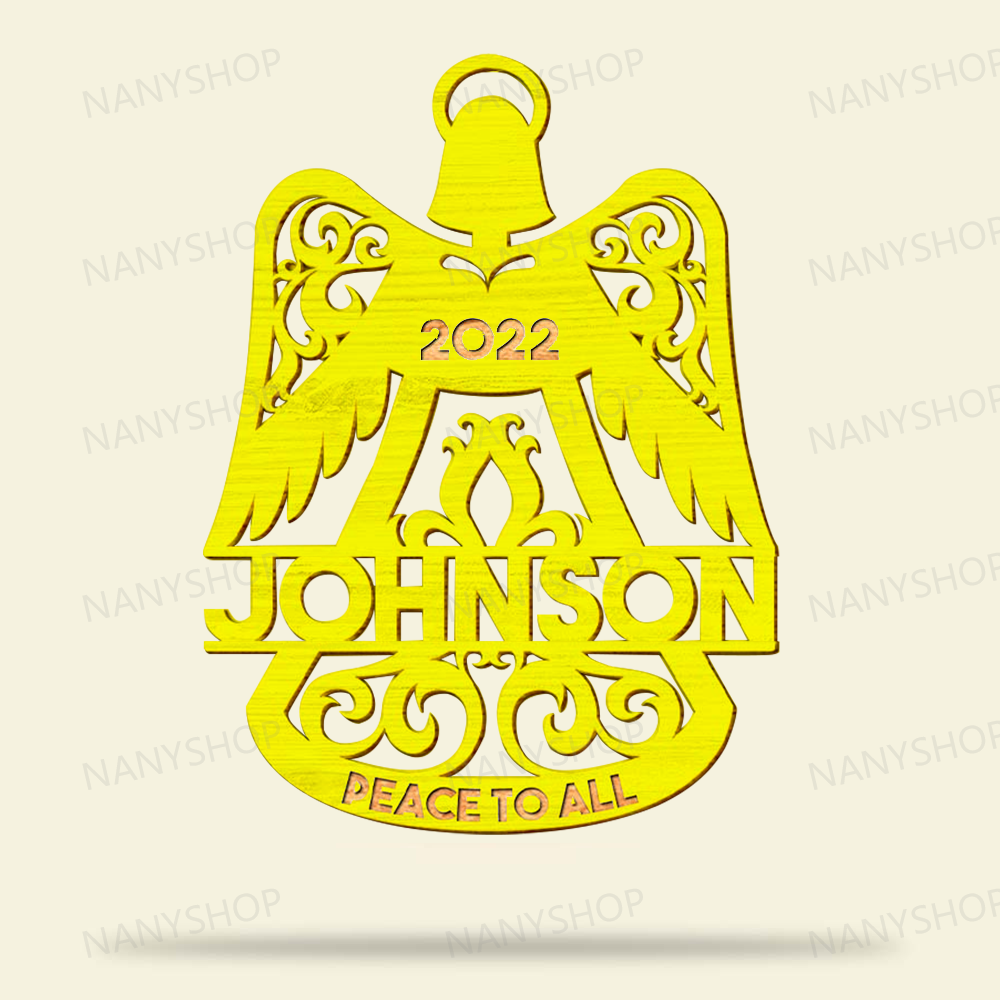 Personalized Memorial Wood Ornament - Angel Wings Bell Shape