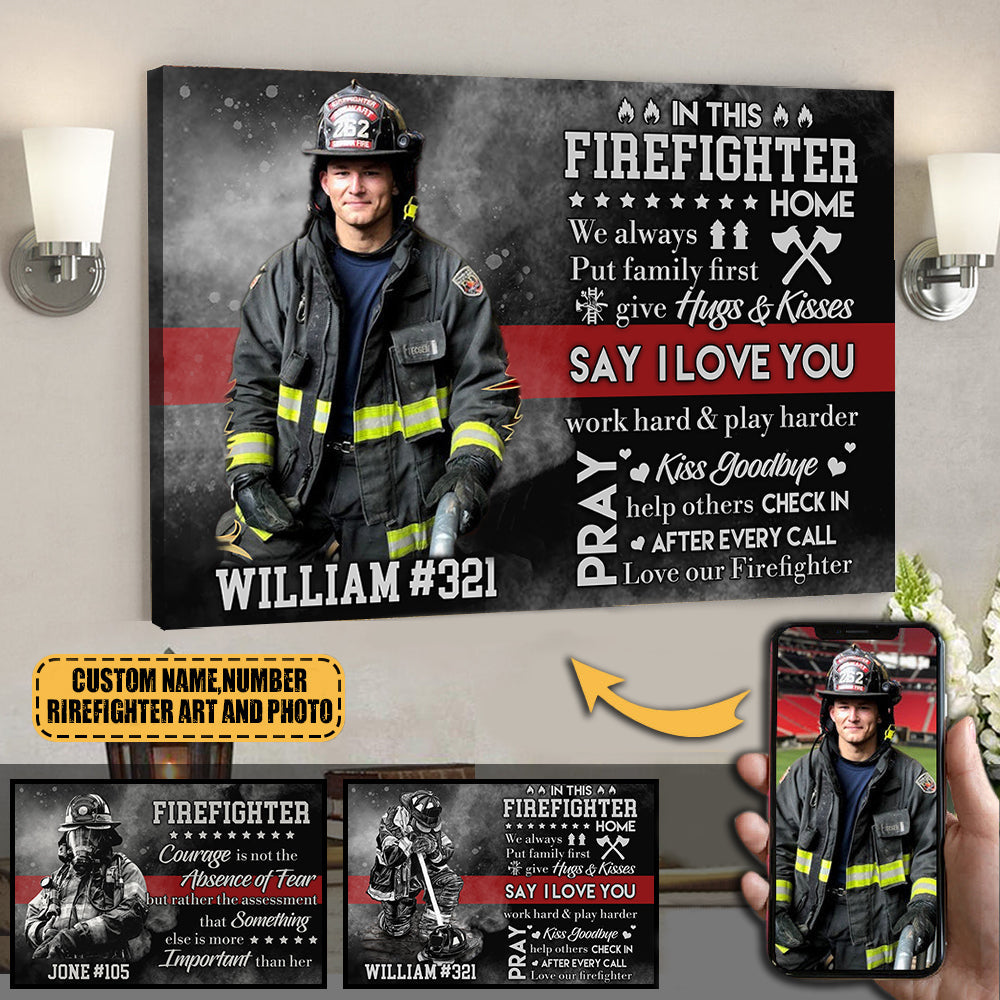 Personalized Poster Canvas For Firefighter Custom Name Art and Photo