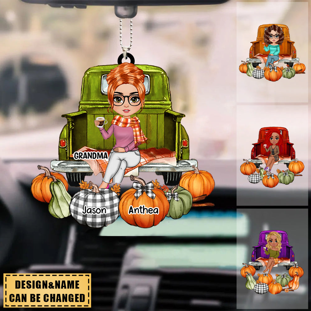 Personalized Grandma's Little Pumpkins Fall Season Truck  Acrylic Ornament