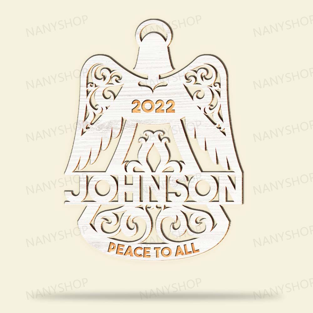 Personalized Memorial Wood Ornament - Angel Wings Bell Shape