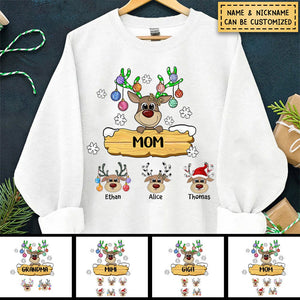 Grandma With Cute Little Reindeer Kids Christmas Personalized Sweatshirt