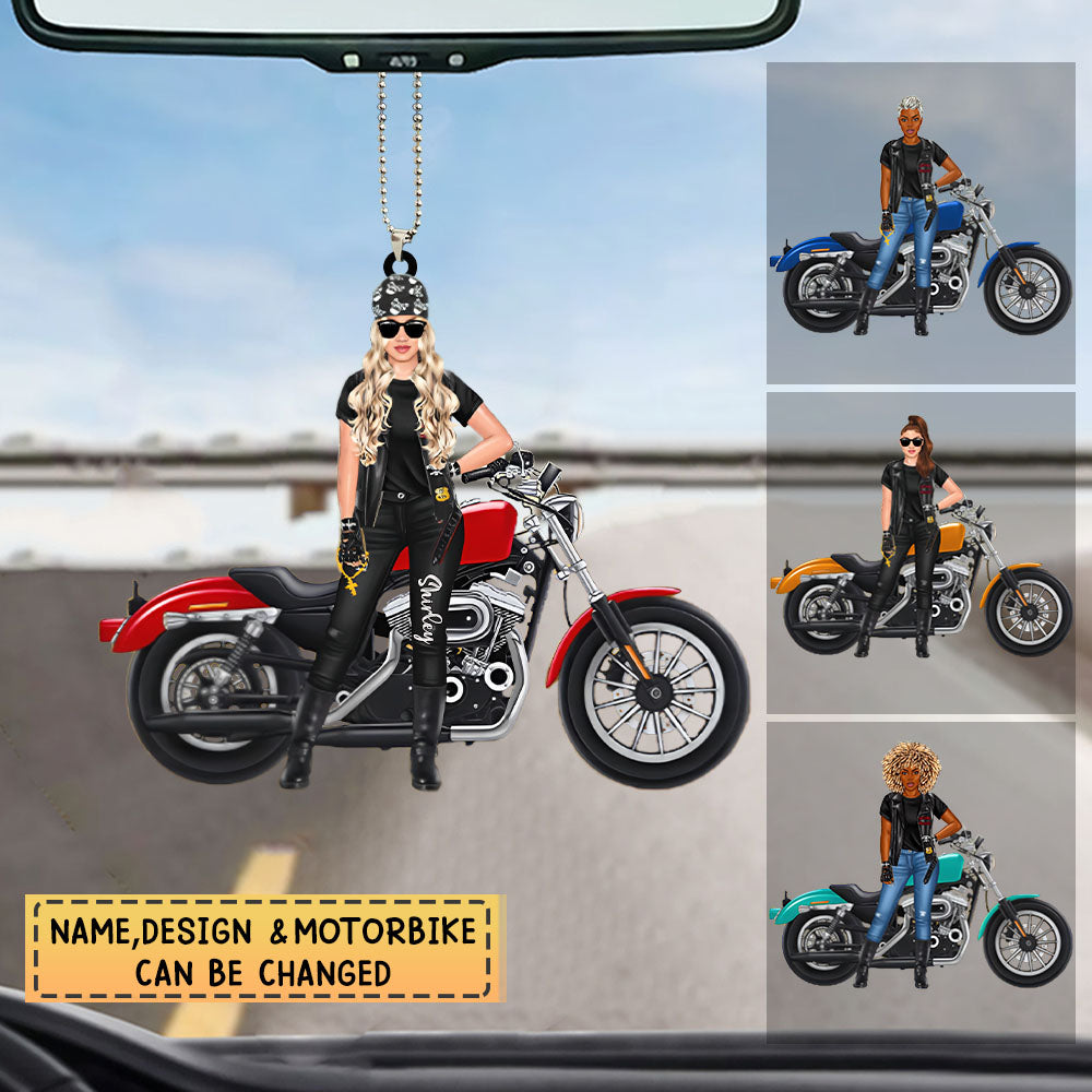 Personalized Female Biker Acrylic Ornament