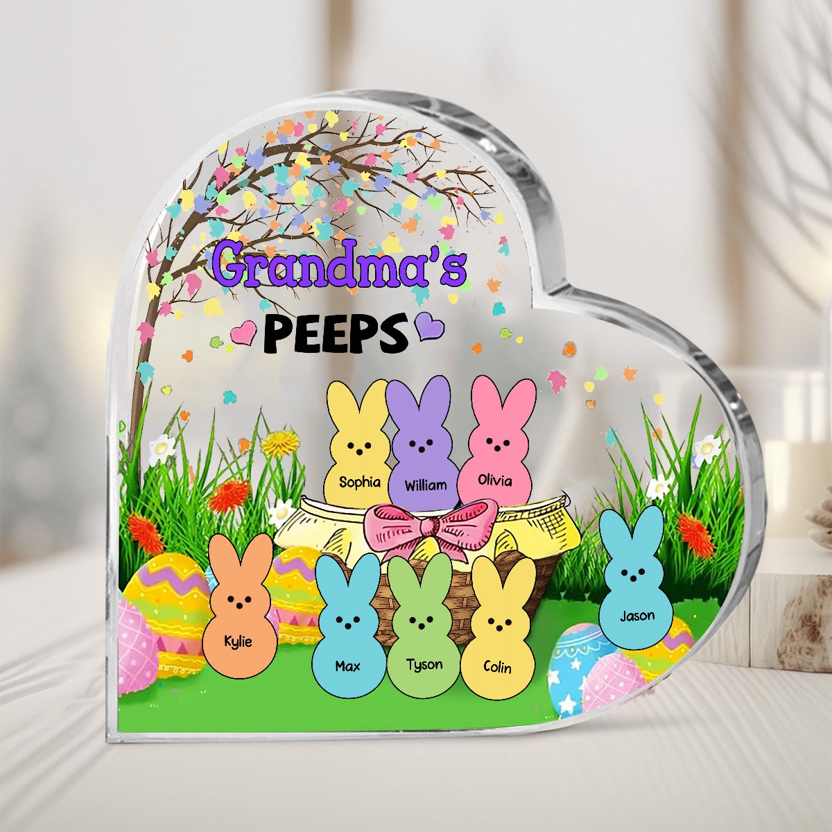 Personalized Bunny Heart-Shaped Acrylic Plaque，Gifts for Grandma Easter Day Gift
