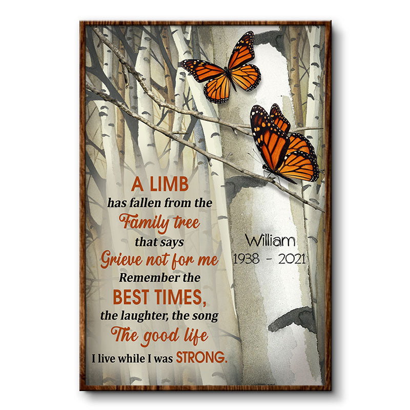 A Limb Has Fallen Butterfly Sympathy Family Tree - Memorial Gift - Personalized Custom Poster