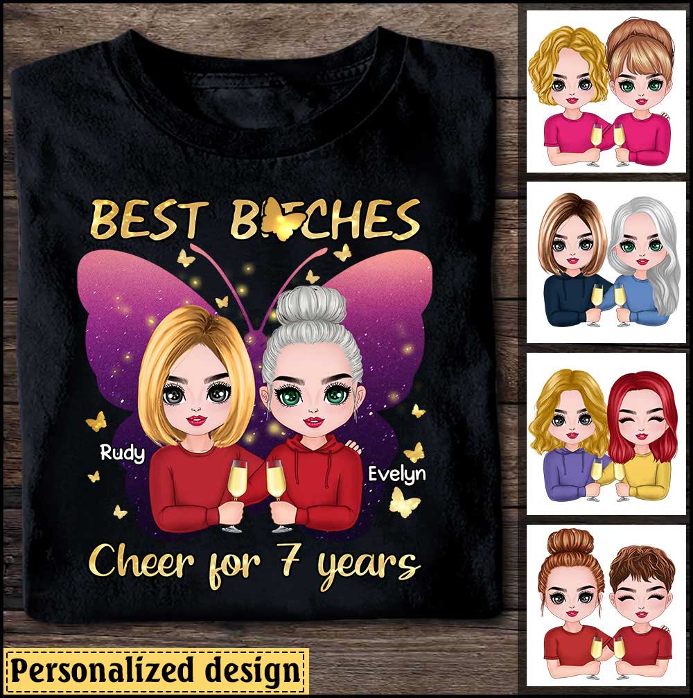 Cheer For Years Best Bitches Butterfly Colorful Gift For Bestie Best Friend Personalized T-shirt