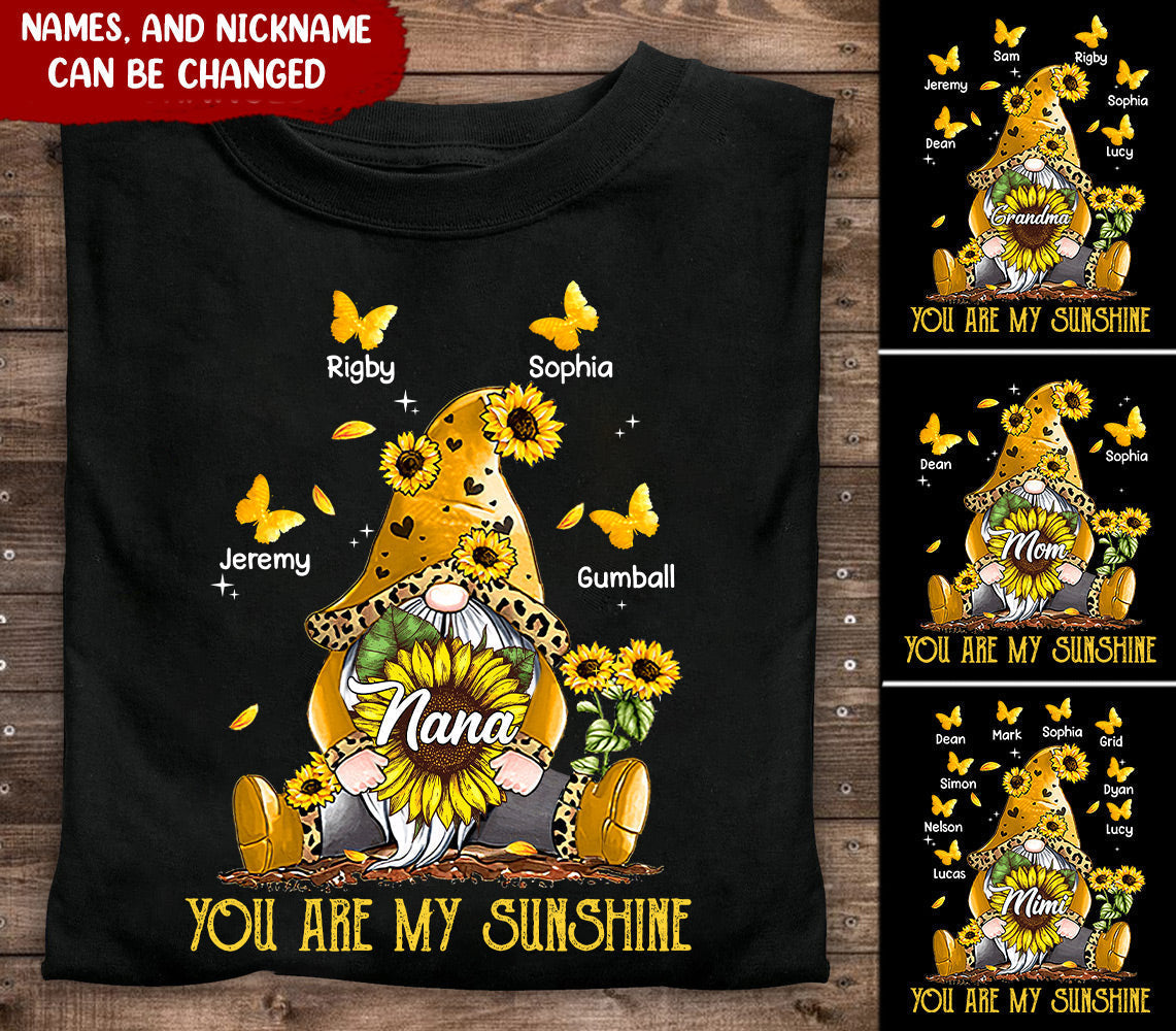 Grandma - Mom Butterflies, You Are My Sunshine Nana Personalized T-shirt