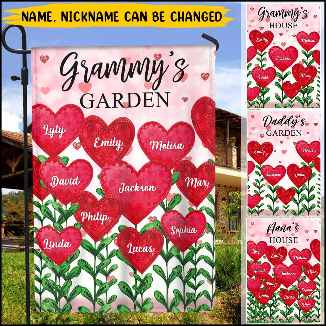 Personalized Auntie Mom Grandma's Garden Loads Of Sweet Heart Kids Flag