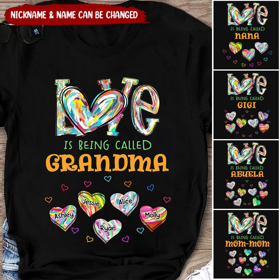 Colorful Pattern Love Is Being Call Grandma Cute Heart Kids Personalized Black T-shirt