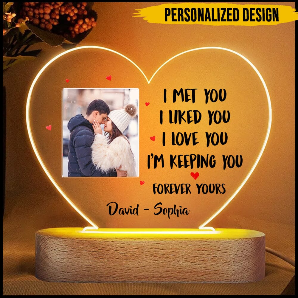 Custom Photo Gift For Him For Her Personalized Acrylic Heart Plaque LED Lamp Night Light