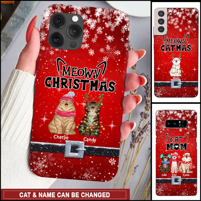 Meowy Christmas Red Background Cute Cat Kitten Pet Personalized Phone case