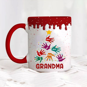 Grandma Nana Mom Handprint Christmas Tree Personalized Mug
