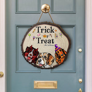 Halloween Trick Or Treat Personalized Dogs Wood Door Sign, Backyard SignHome Decor Gift For Dog Lovers