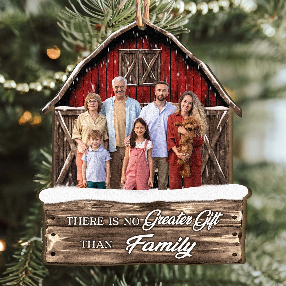 Red Barn Christmas Family Custom Photo - Personalized Photo Ornament