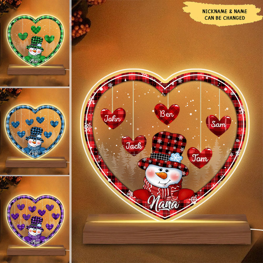 Sparkling Christmas Snowman Nana Little Heart Kids Personalized Led Plauqe