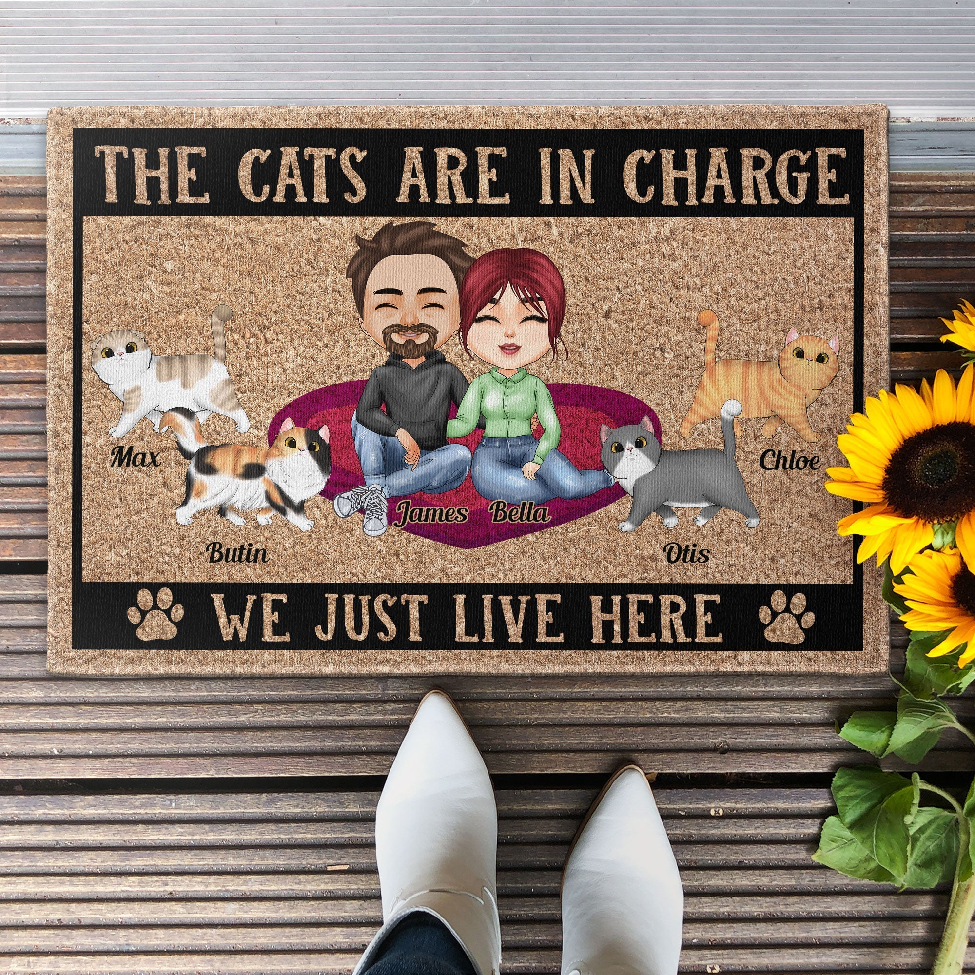 The Cats Are In Charge - Personalized Doormat - Home Decor - Gift For Cat Lover, Couple, Husband & Wife