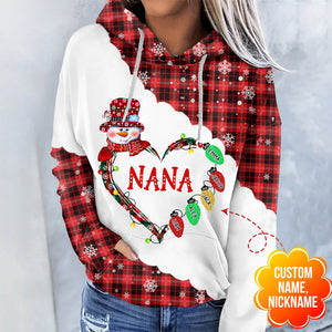 Christmas Heart Grandma Snowman With Christmas Light Kids Personalized 3D Hoodie