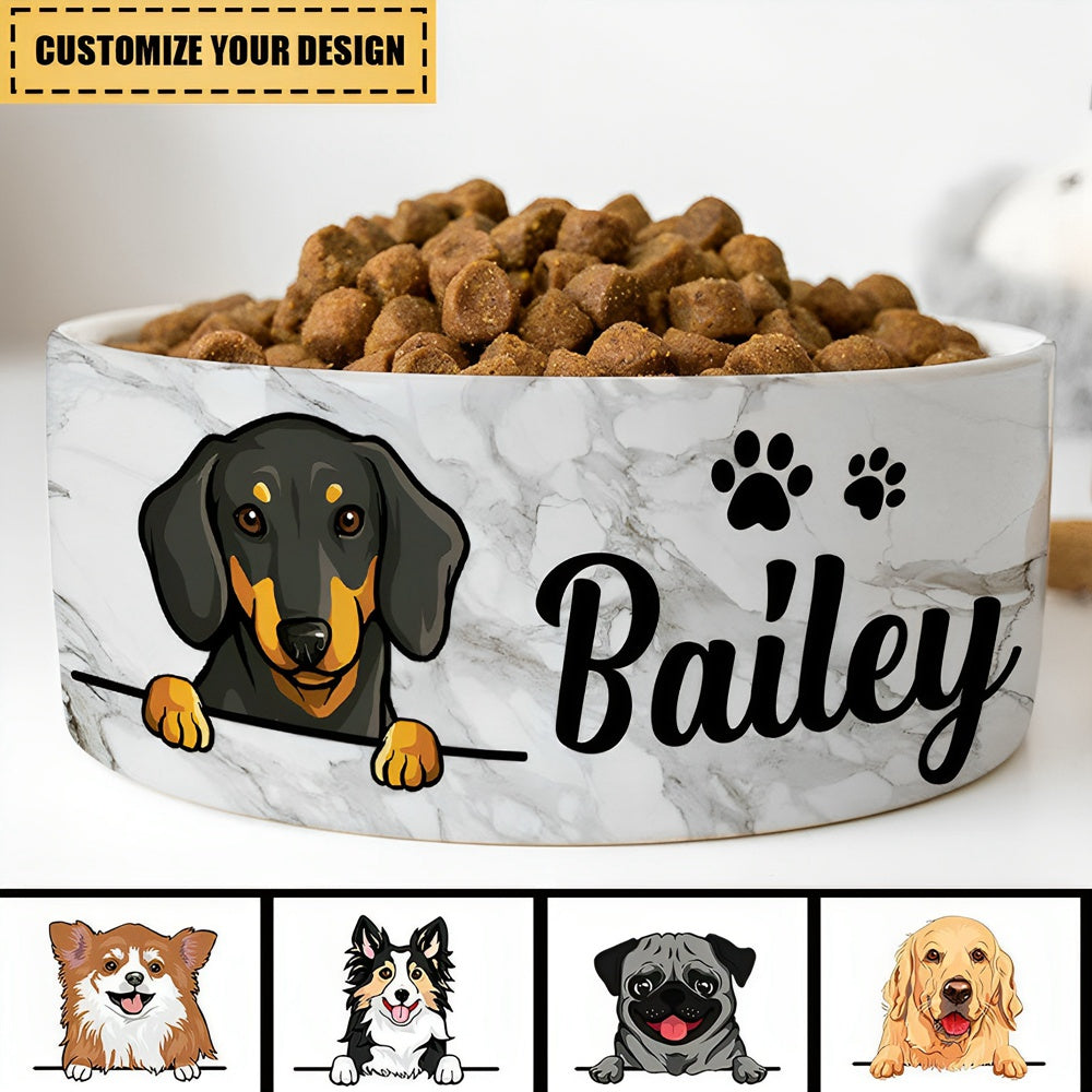 Personalized Custom Dog Bowls, Grey Marble, Gift for Dog Lovers