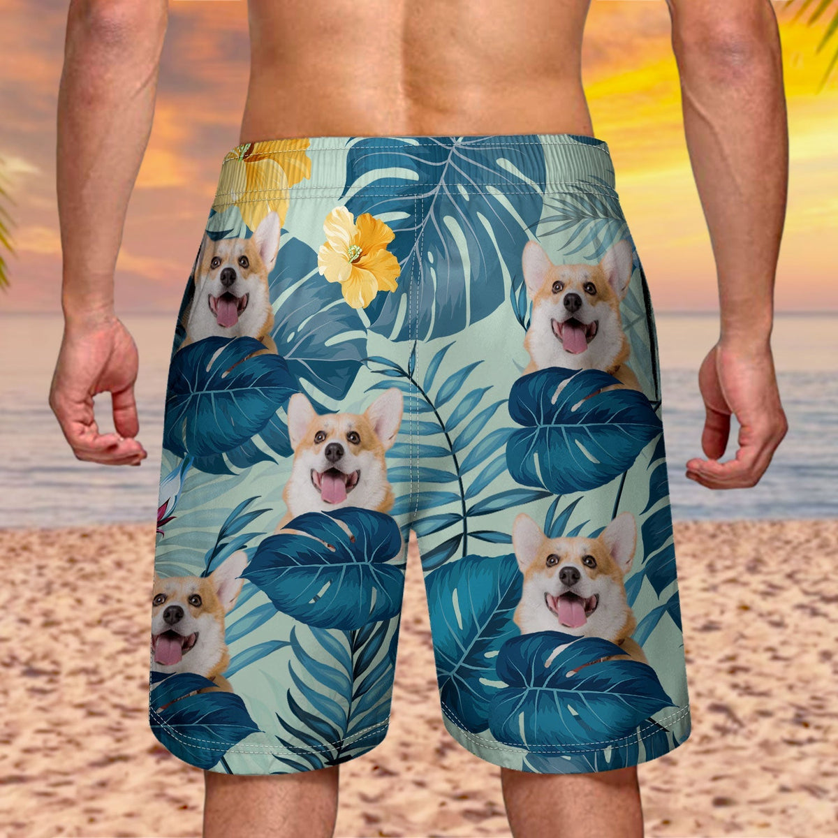 Custom Photo Funny Family Pet Face - Personalized Custom Unisex Beach Shorts