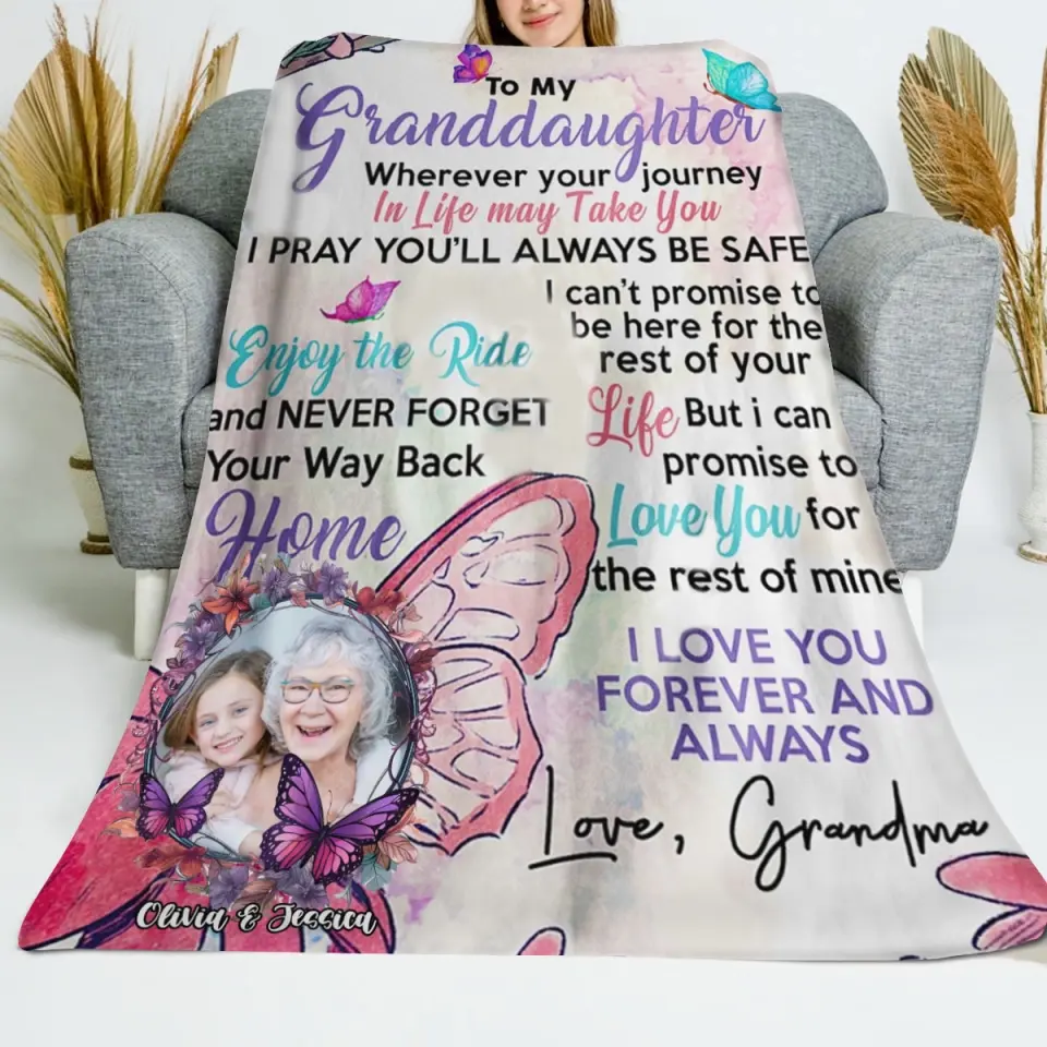 Personalized Upload Photo To My Granddaughter Love You Forever Blanket