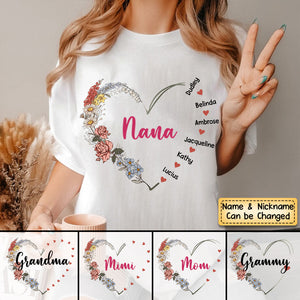 Flower Grandma Mom Heart Kids Personalized 100% Pure Cotton T-Shirt