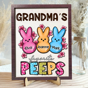 Personalized Grandma's Favorite marshmallow 2 Layers Wooden Plaque With Stand