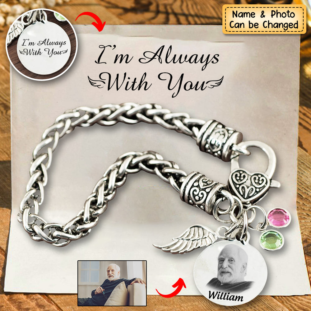 Personalized I'm Always With You Wings Memorial Antique Silver Bracelet